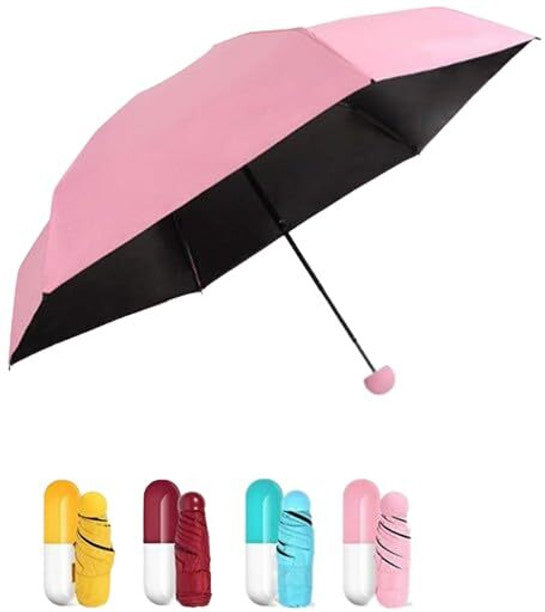 Mini capsule umbrella open with assorted colour pill-shaped cases