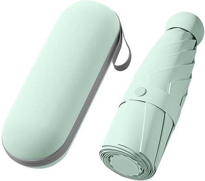 Mini folding capsule umbrella with protective carry case