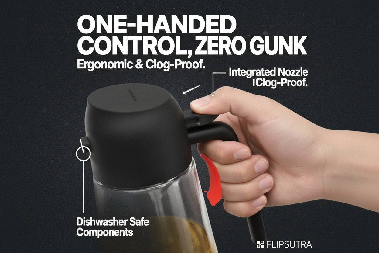 Glass Oil Sprayer & Dispenser Bottle – 500ml, 2-in-1, Matte Black