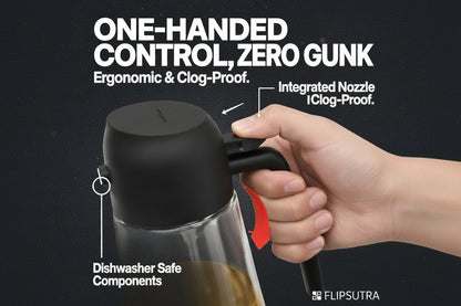 Glass Oil Sprayer & Dispenser Bottle – 500ml, 2-in-1, Matte Black