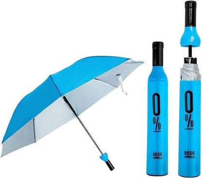 Bottle umbrella folded inside capsule bottle-shaped carry case