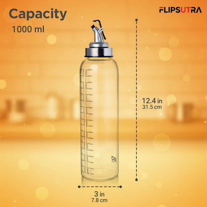 FLIPSUTRA By Milton Glide Oil Dispenser For Kitchen | Leak-Proof & BPA-Free | Food-Safe High Borosilicate Glass | Non-Porous with Capacity Indicator | Durable & Stylish Kitchen Accessory, 1000 ml