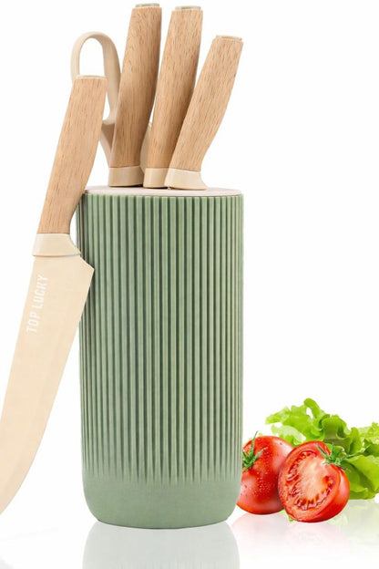 Professional Kitchen Knife Set - 5 Piece Stainless Steel with Wooden Block