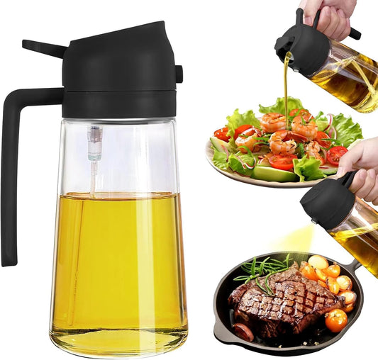 Glass Oil Sprayer & Dispenser Bottle – 500ml, 2-in-1, Matte Black