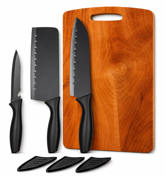 Professional Kitchen Knife Set - 5 Piece Stainless Steel with Wooden Block