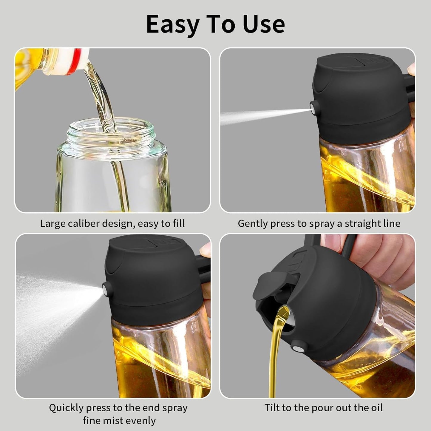 Glass Oil Sprayer & Dispenser Bottle – 500ml, 2-in-1, Matte Black