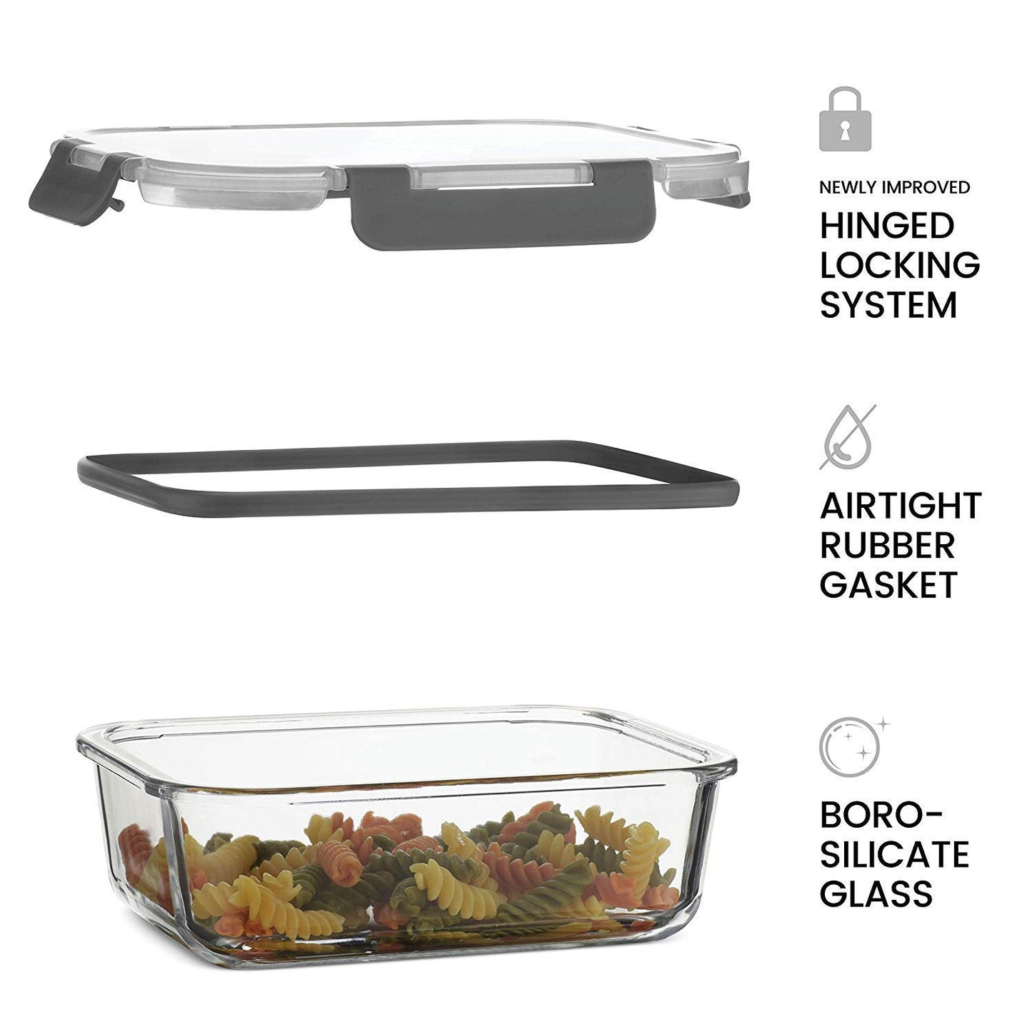 Borosilicate Glass Food Storage Containers - Set of 5, Airtight, Oven & Microwave Safe