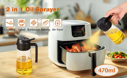 Glass Oil Sprayer & Dispenser Bottle – 500ml, 2-in-1, Matte Black