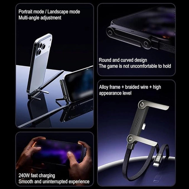 2-in-1 fast charging cable with built-in phone stand