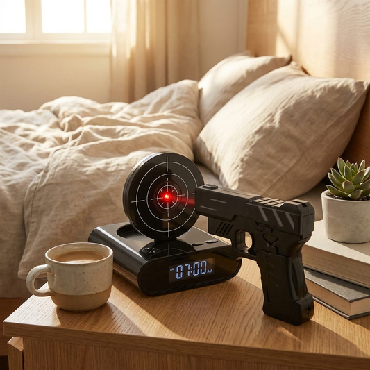 Gun Alarm Clock bedside table LED target morning lifestyle