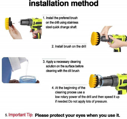 Drill not included - brush head sizes explained for the scrubber set